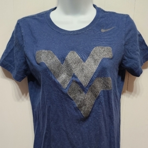Nike WV Shirt Medium West Virginia WVU Mountaineers Slim‎ Fit Glittery Navy B865 - Picture 1 of 5